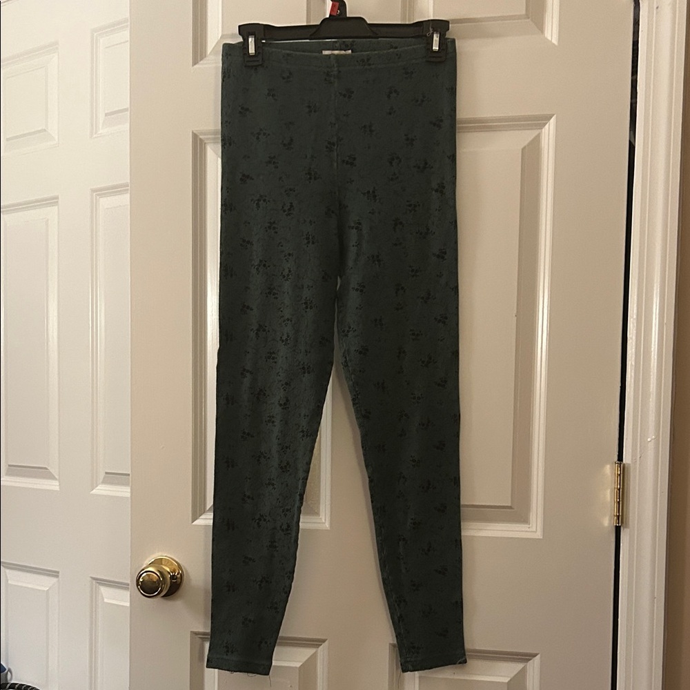 VINTAGE Basix by Ed Lee (M) floral green ribbed leggings